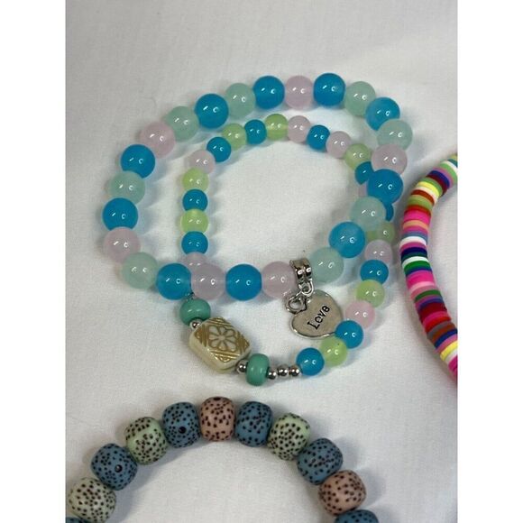 Turquoise Black Lava Heart Boho Stretch Stack Beaded Bracelets Set Of 4 HOT PINK - Picture 9 of 14